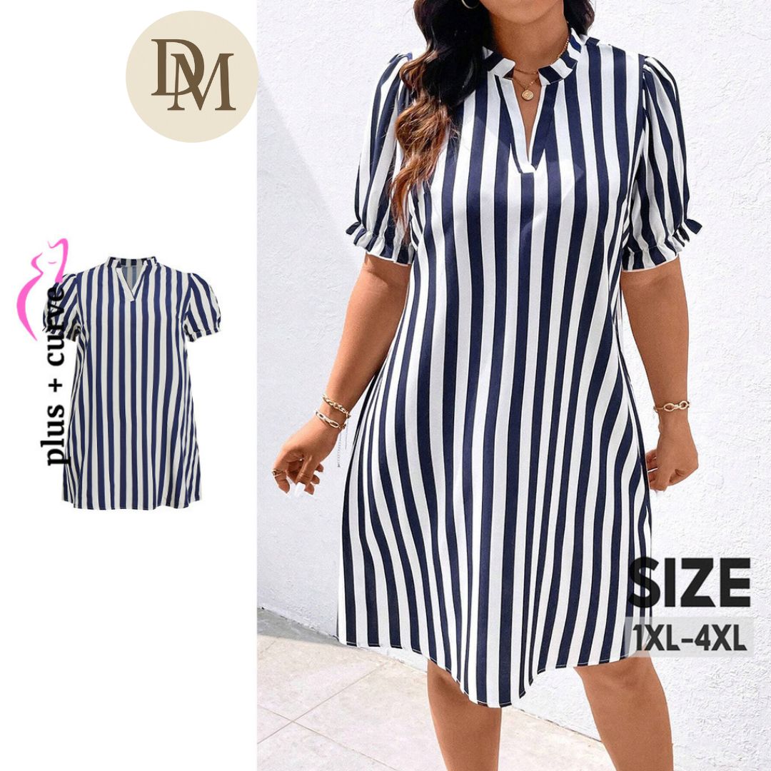 Vestido Chamise Clara – Plus Size Boho com Listras