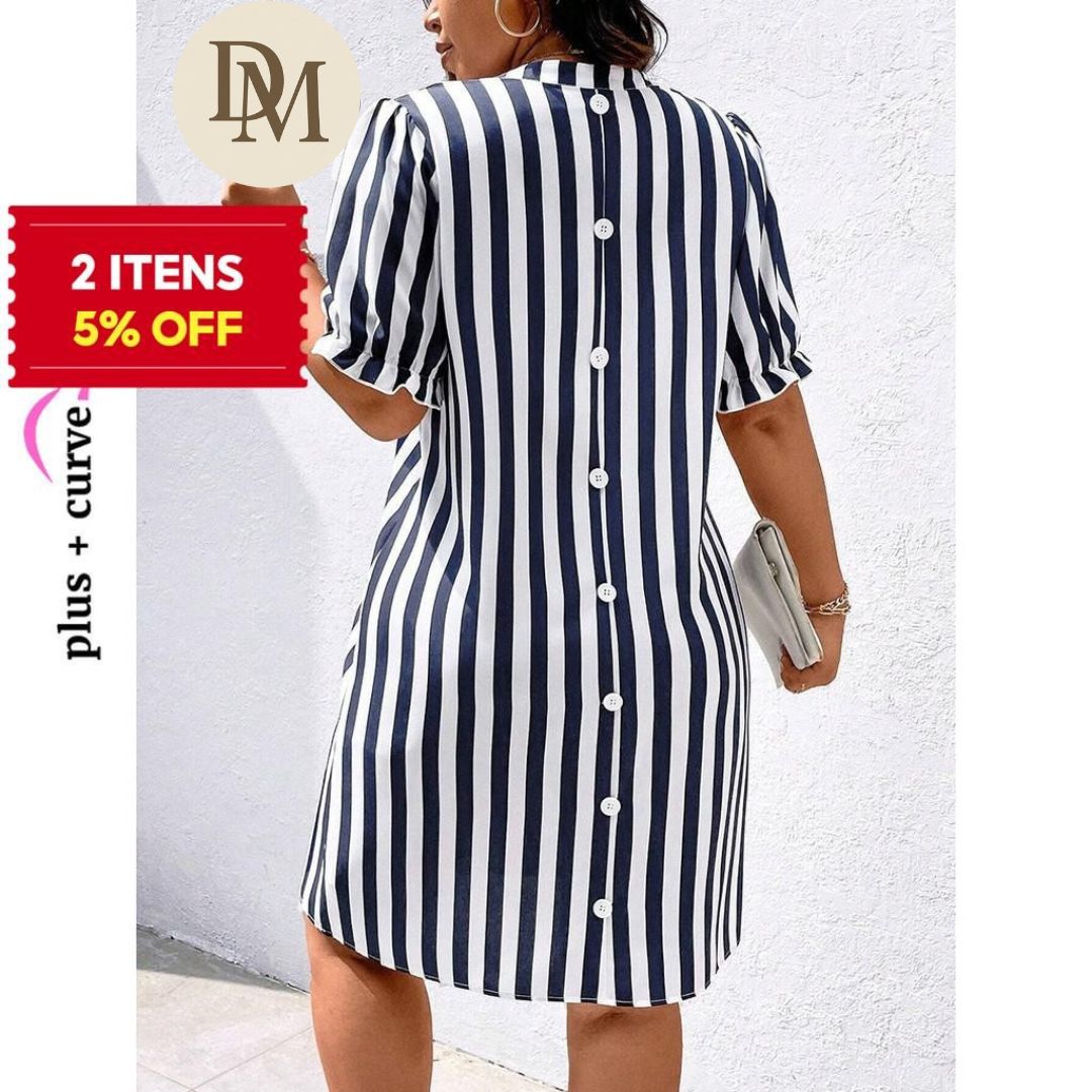 Vestido Chamise Clara – Plus Size Boho com Listras