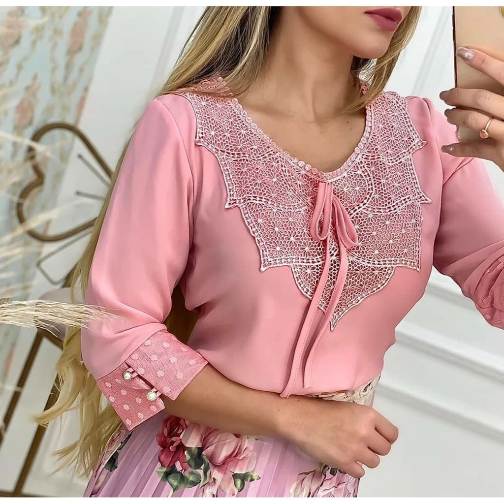 Blusa Helena – Manga 3/4 com Detalhe em Tule