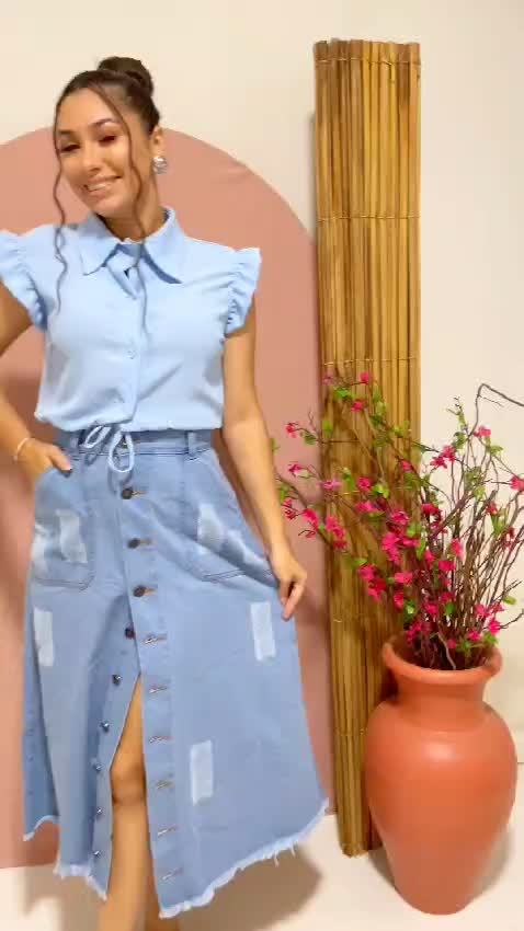 Saia Olivya Jeans Longa