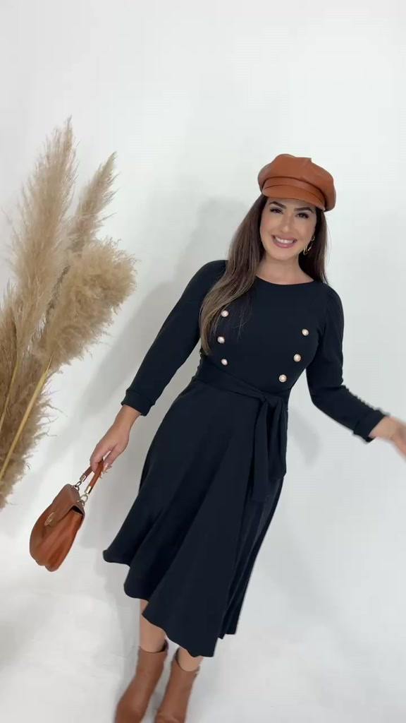 Vestido Bruna Mídi Godê Manga 3/4 Moda Evangélica