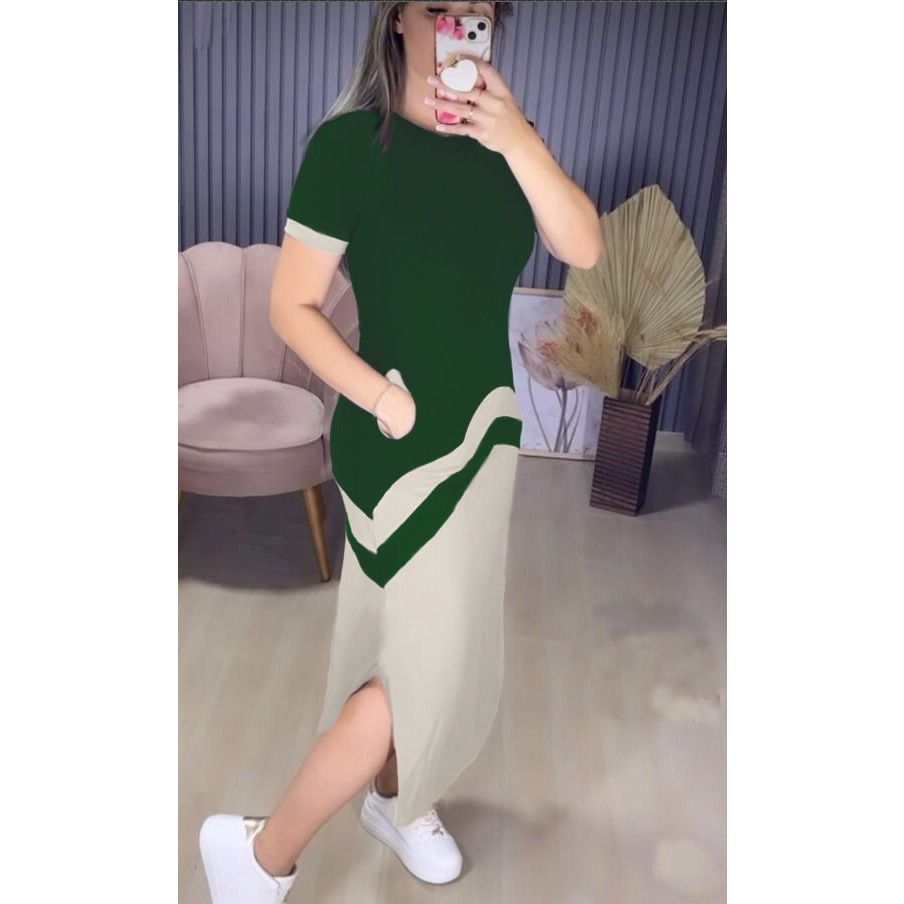 Vestido Isabela Midi Casual Manga Curta Bolso Lateral