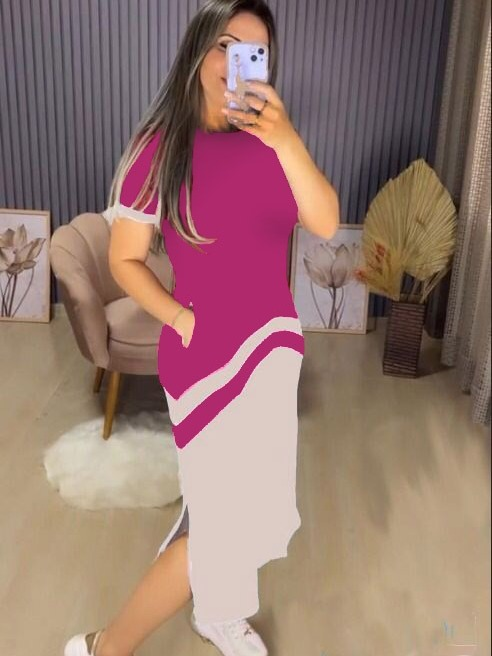 Vestido Isabela Midi Casual Manga Curta Bolso Lateral