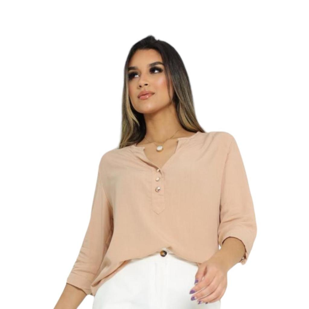 Blusa Neide – Camisa Social Manga 3/4 em Viscolinho