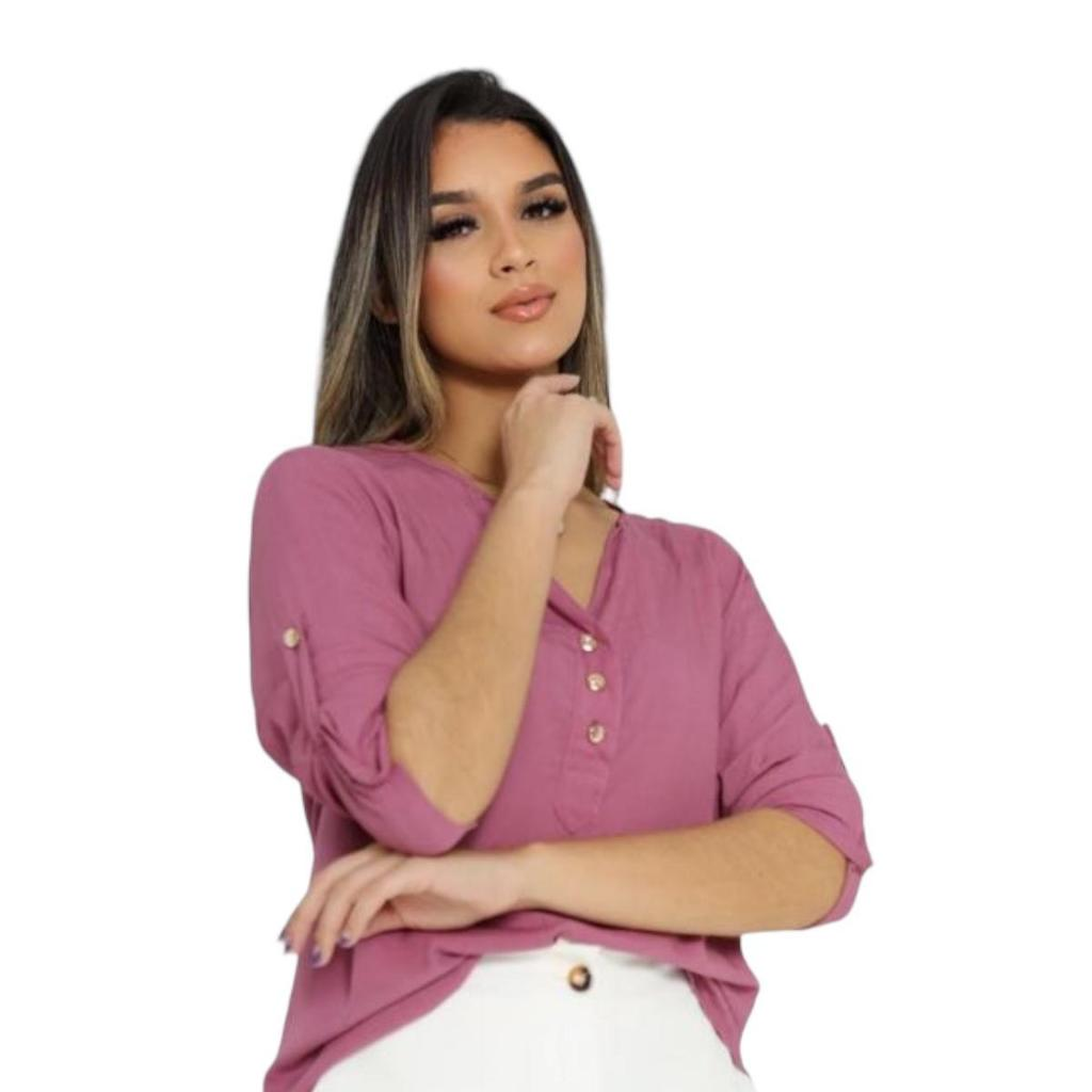 Blusa Neide – Camisa Social Manga 3/4 em Viscolinho