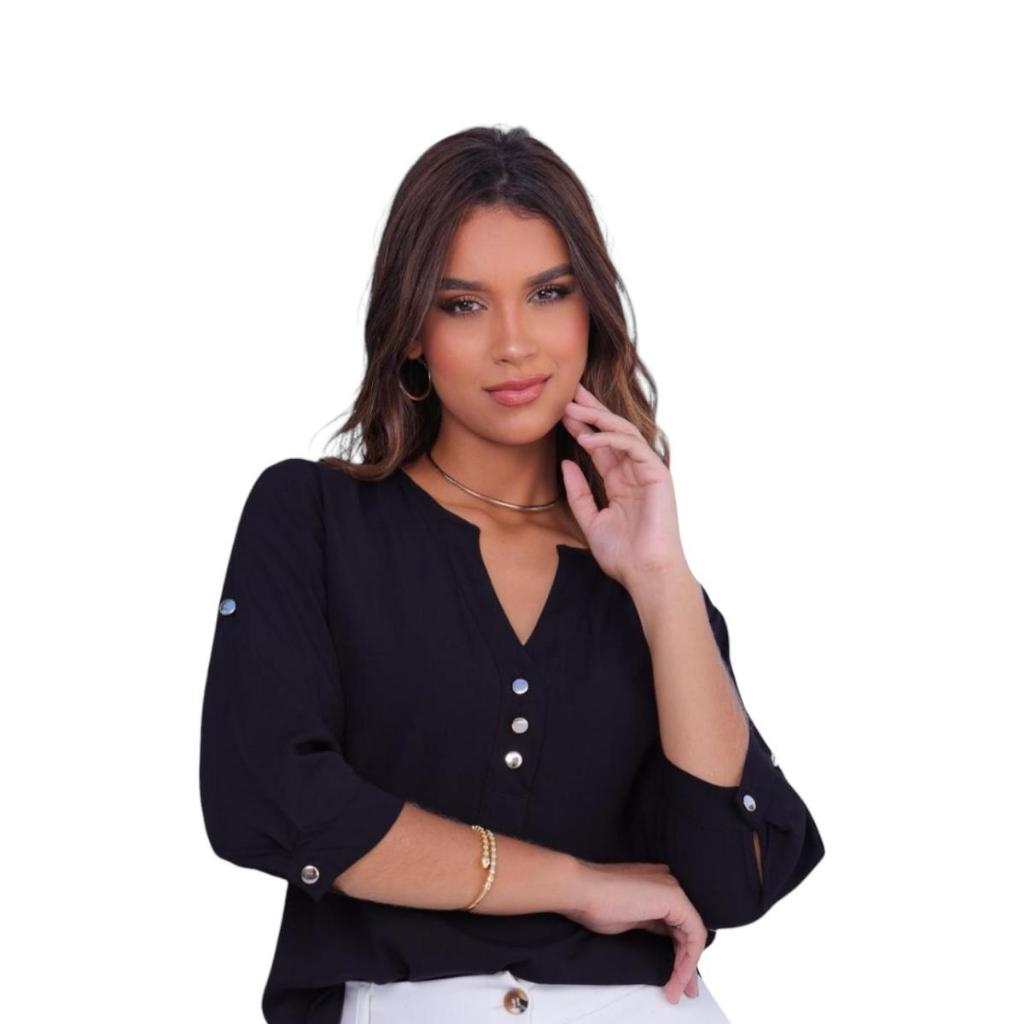 Blusa Neide – Camisa Social Manga 3/4 em Viscolinho