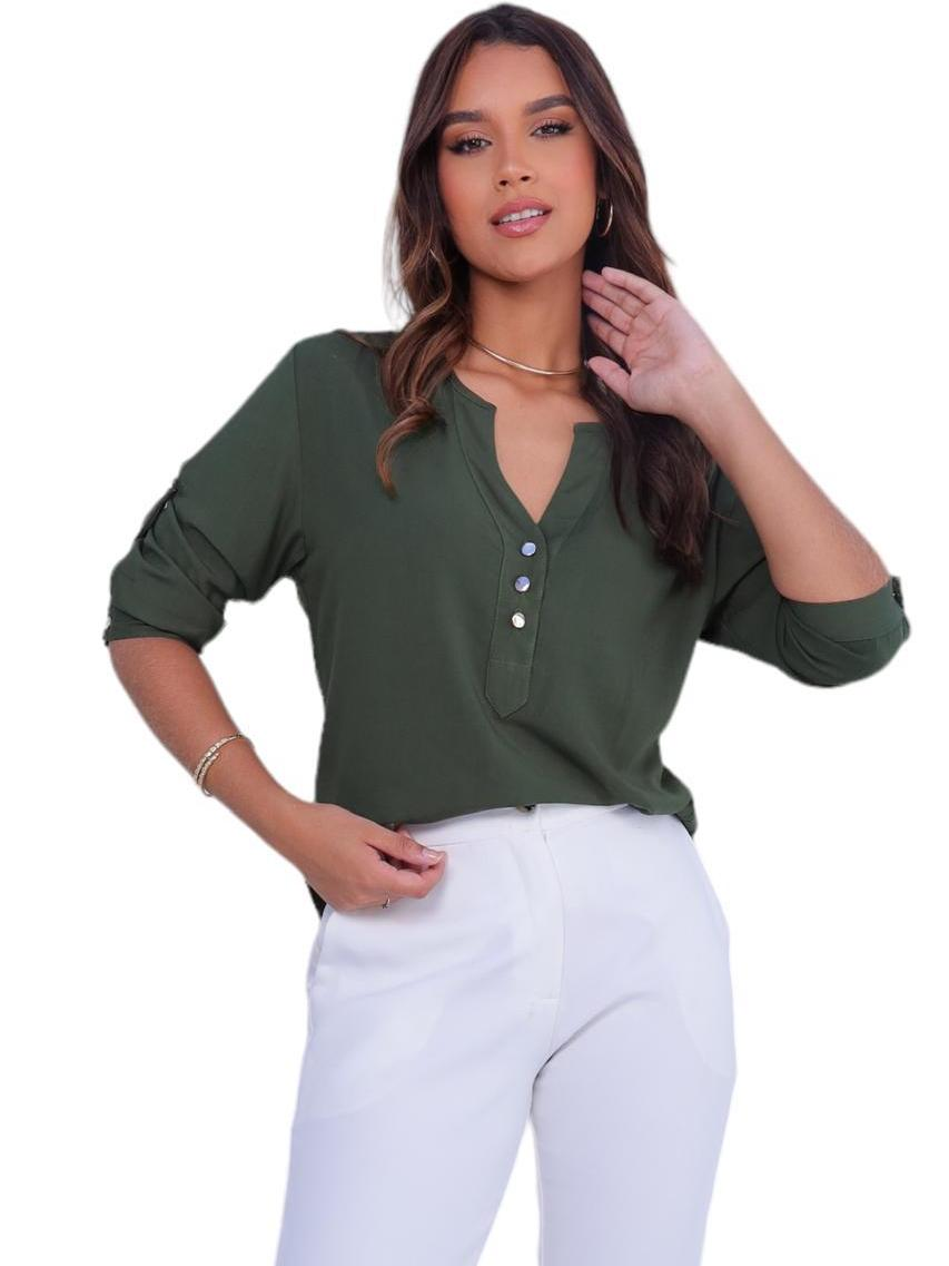 Blusa Neide – Camisa Social Manga 3/4 em Viscolinho