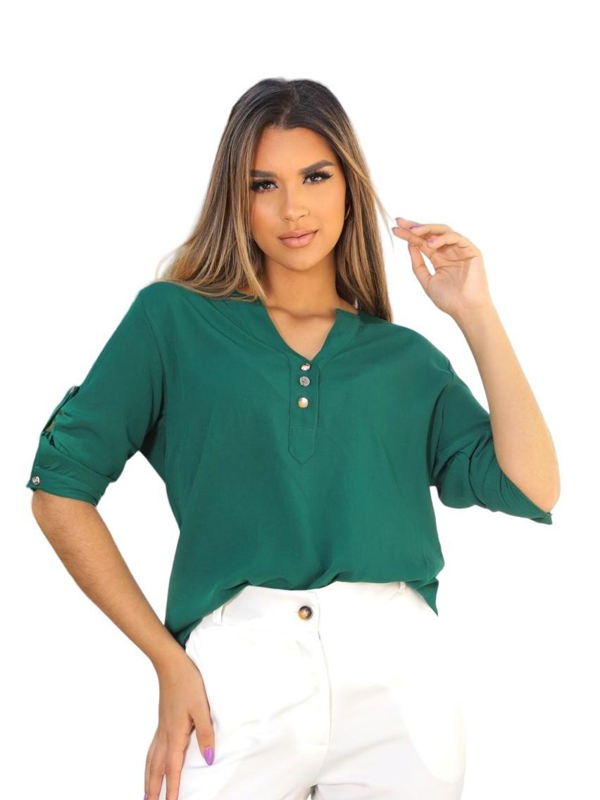 Blusa Neide – Camisa Social Manga 3/4 em Viscolinho