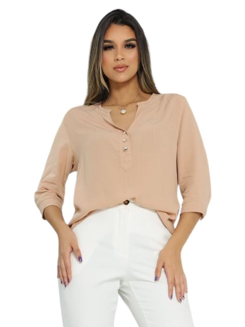 Blusa Neide – Camisa Social Manga 3/4 em Viscolinho
