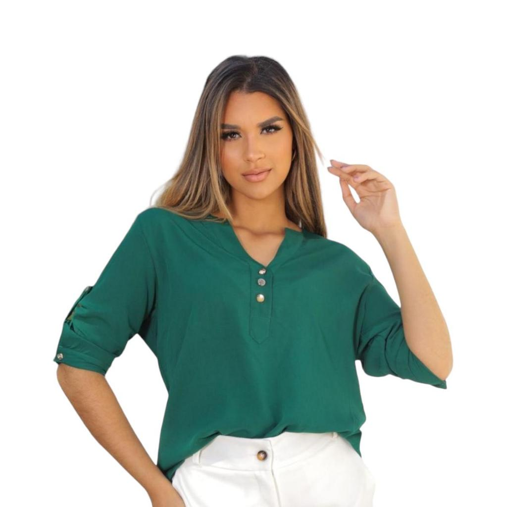 Blusa Neide – Camisa Social Manga 3/4 em Viscolinho