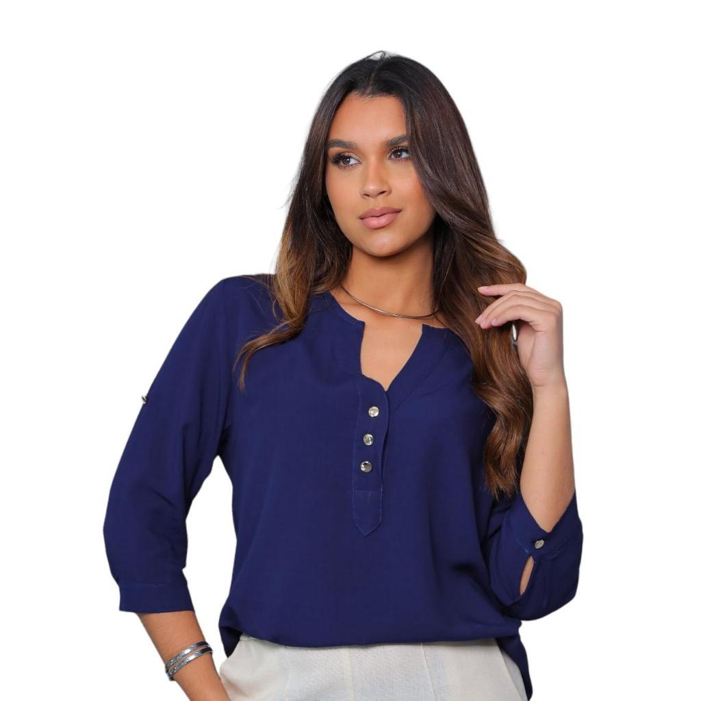 Blusa Neide – Camisa Social Manga 3/4 em Viscolinho