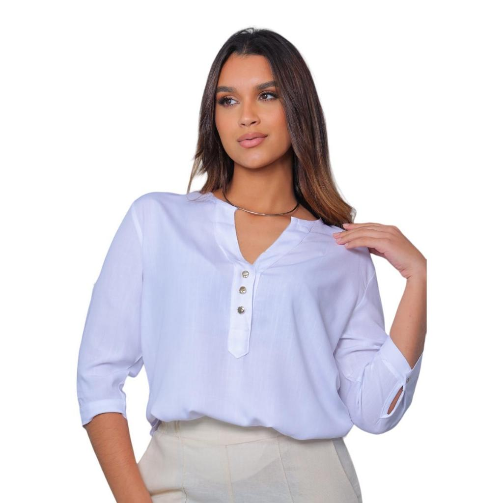 Blusa Neide – Camisa Social Manga 3/4 em Viscolinho