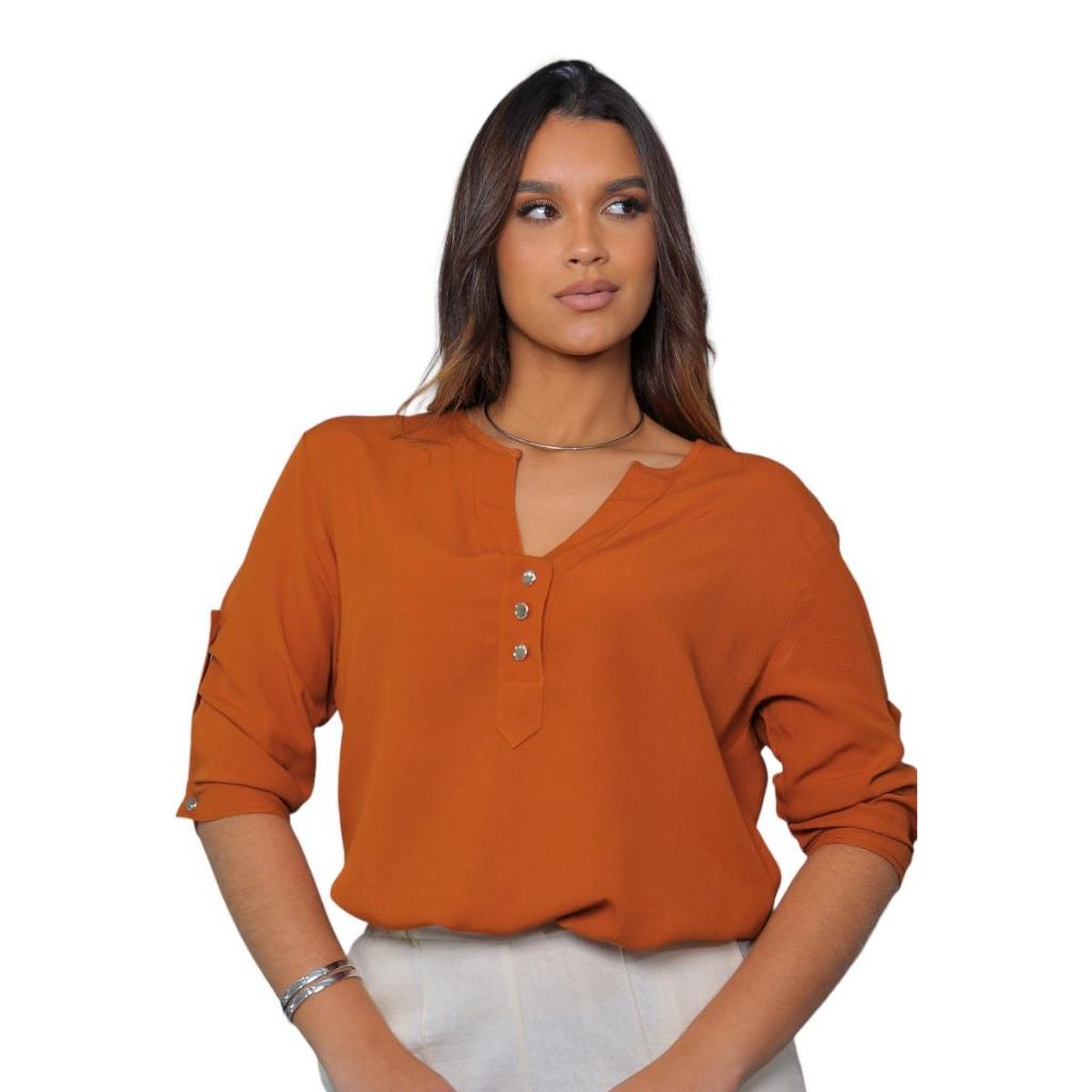 Blusa Neide – Camisa Social Manga 3/4 em Viscolinho
