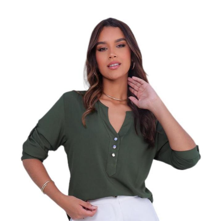 Blusa Neide – Camisa Social Manga 3/4 em Viscolinho