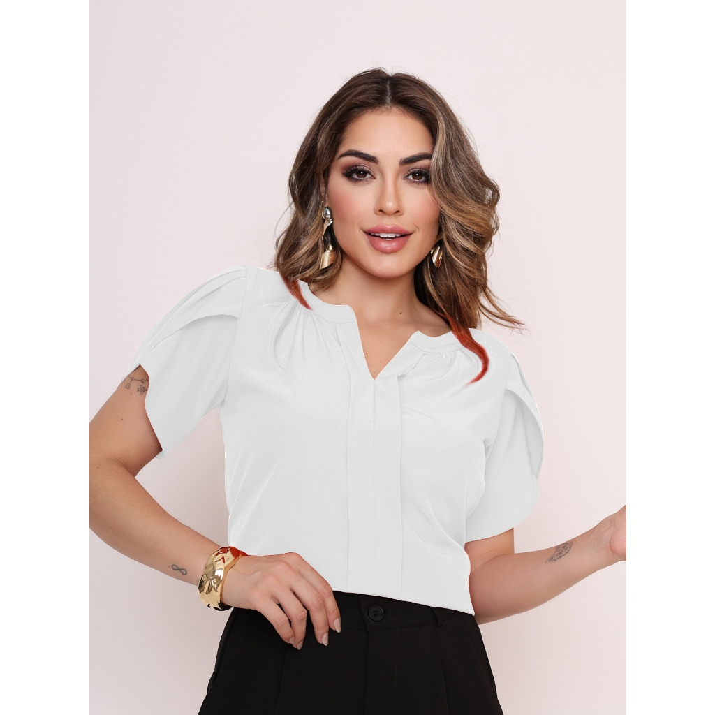 Blusa Fátima – Manga Pétala com Decote em V