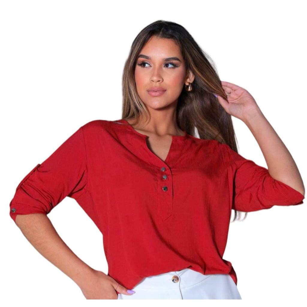Blusa Neide – Camisa Social Manga 3/4 em Viscolinho