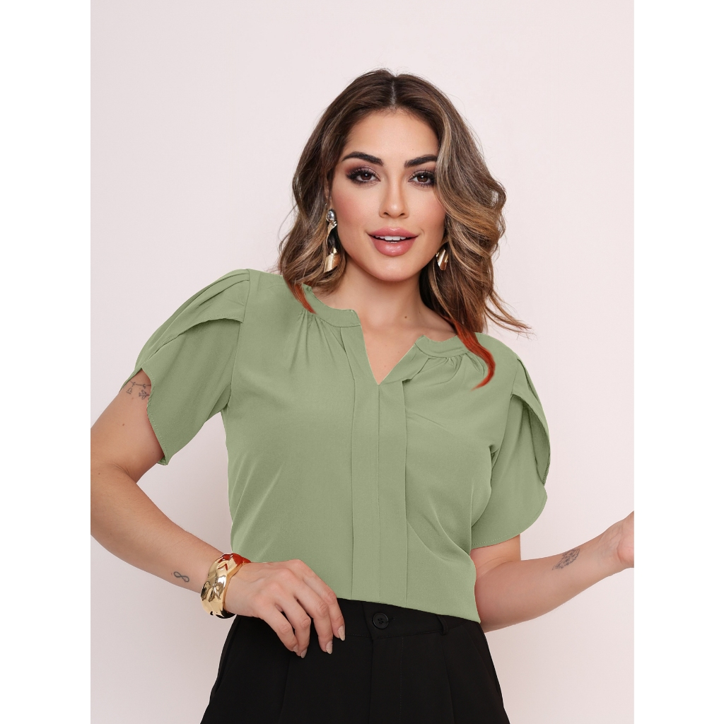 Blusa Fátima – Manga Pétala com Decote em V