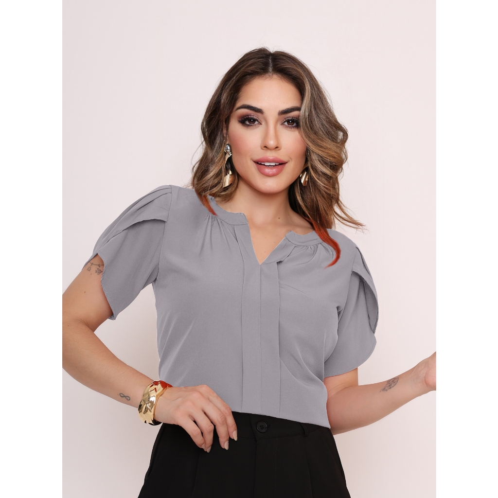 Blusa Fátima – Manga Pétala com Decote em V
