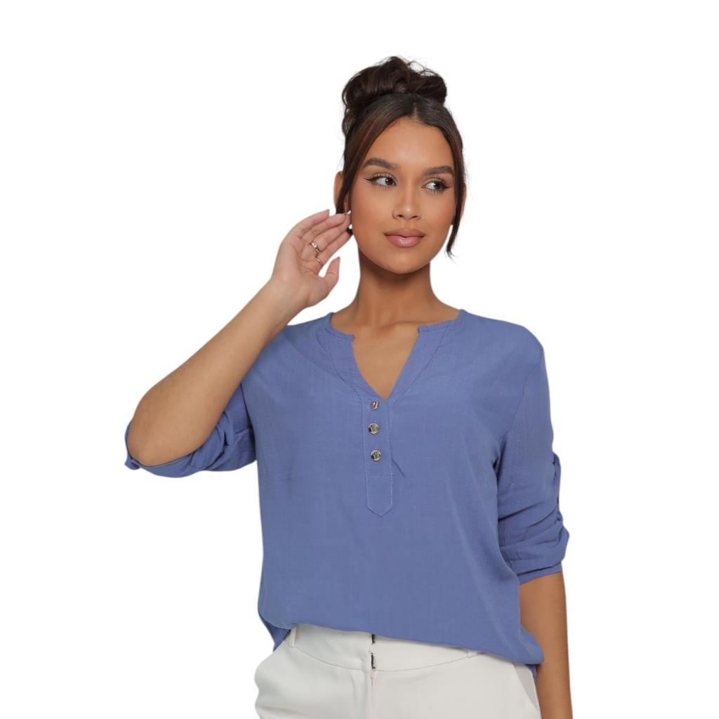 Blusa Neide – Camisa Social Manga 3/4 em Viscolinho