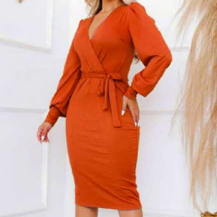 Vestido Alícia Midi Manga Longa Bufante Decote Transpassado Amamentação Inverno
