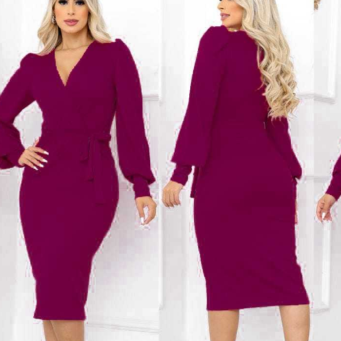 Vestido Alícia Midi Manga Longa Bufante Decote Transpassado Amamentação Inverno