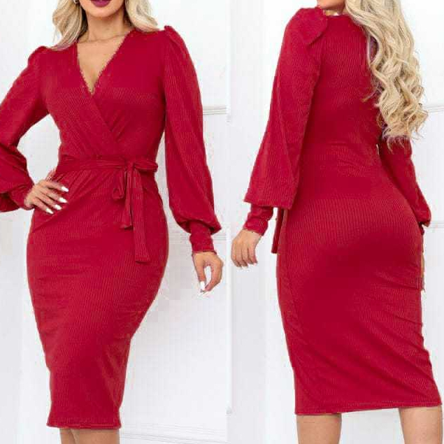 Vestido Alícia Midi Manga Longa Bufante Decote Transpassado Amamentação Inverno