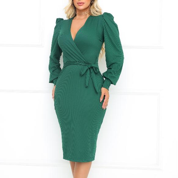 Vestido Alícia Midi Manga Longa Bufante Decote Transpassado Amamentação Inverno