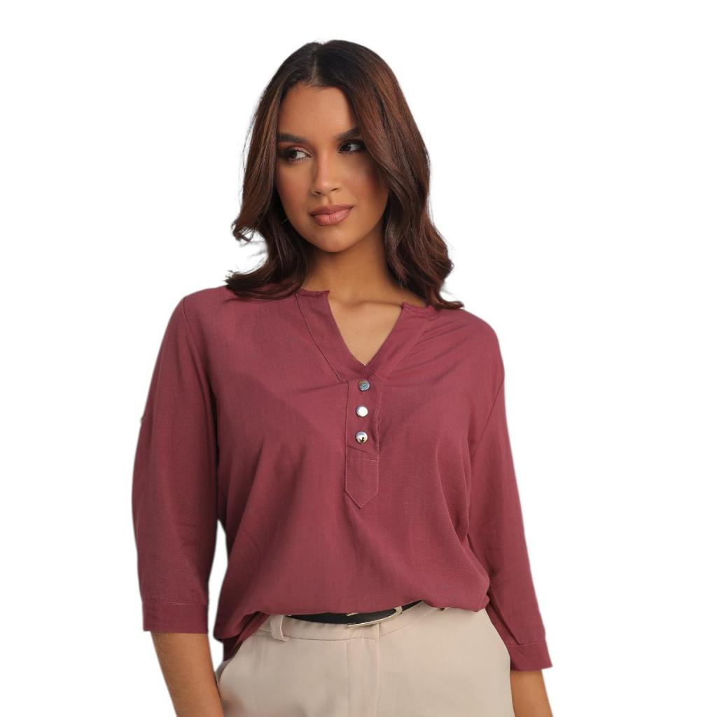 Blusa Neide – Camisa Social Manga 3/4 em Viscolinho