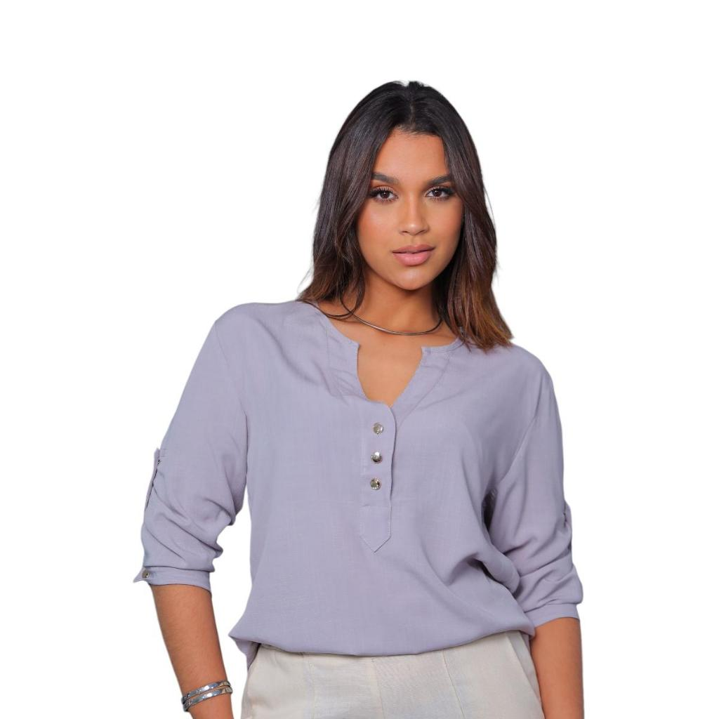 Blusa Neide – Camisa Social Manga 3/4 em Viscolinho