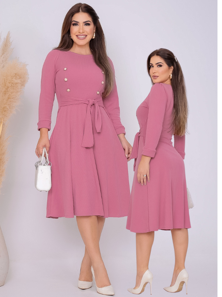Vestido Bruna Mídi Godê Manga 3/4 Moda Evangélica