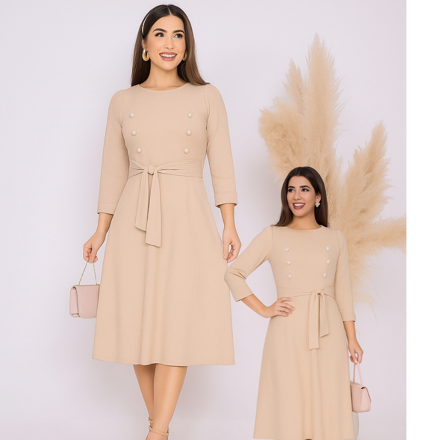 Vestido Bruna Mídi Godê Manga 3/4 Moda Evangélica