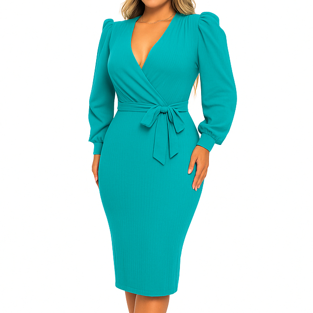 Vestido Alícia Midi Manga Longa Bufante Decote Transpassado Amamentação Inverno